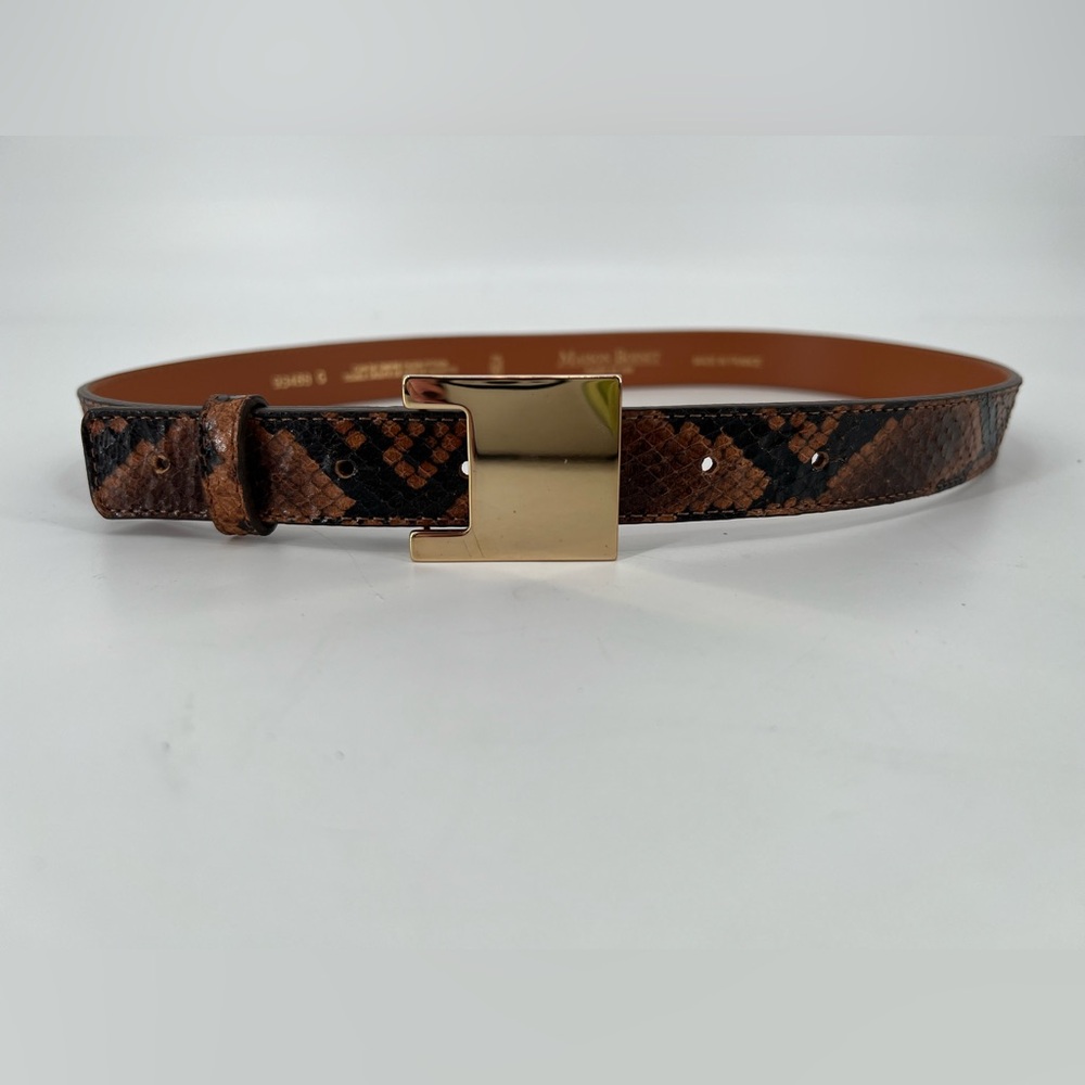 Elegant Brown Patterned Belt with Gold Buckle